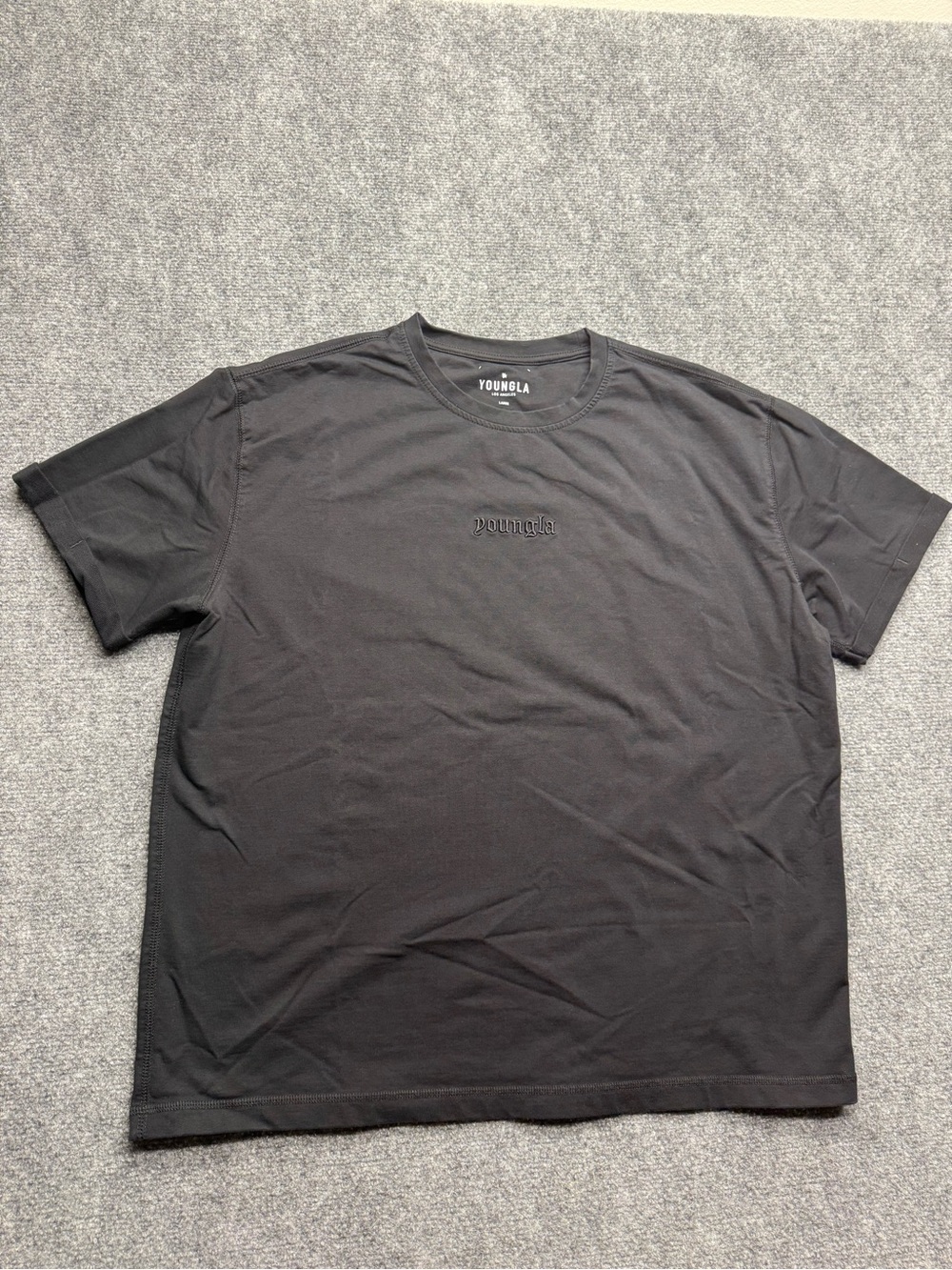 Youngla Men’s Large Black Embroidered Crewneck T‑Shirt